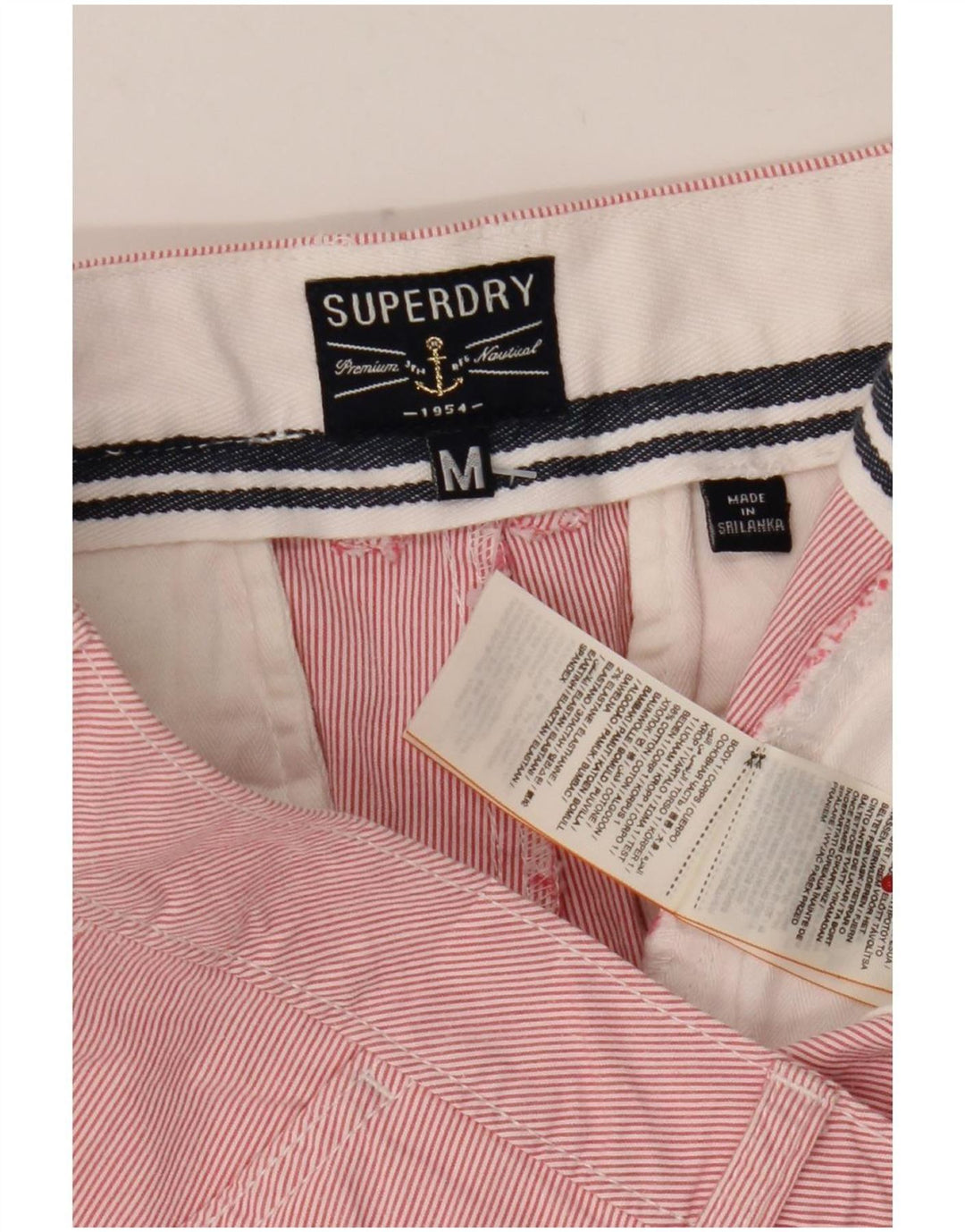 Superdry Short Chino Homme Medium W32 Rose Pinstripe Cotton