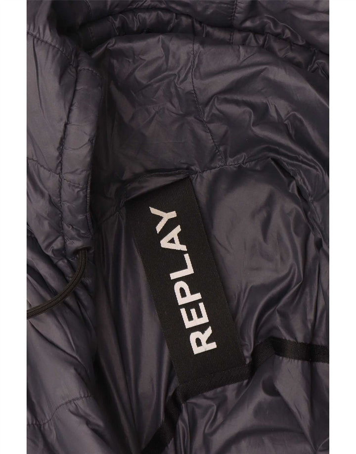 Replay Veste matelassée à capuche pour femme UK 14 Large Bleu marine