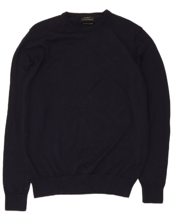 Zara Pull à col rond en laine bleu marine moyen pour homme