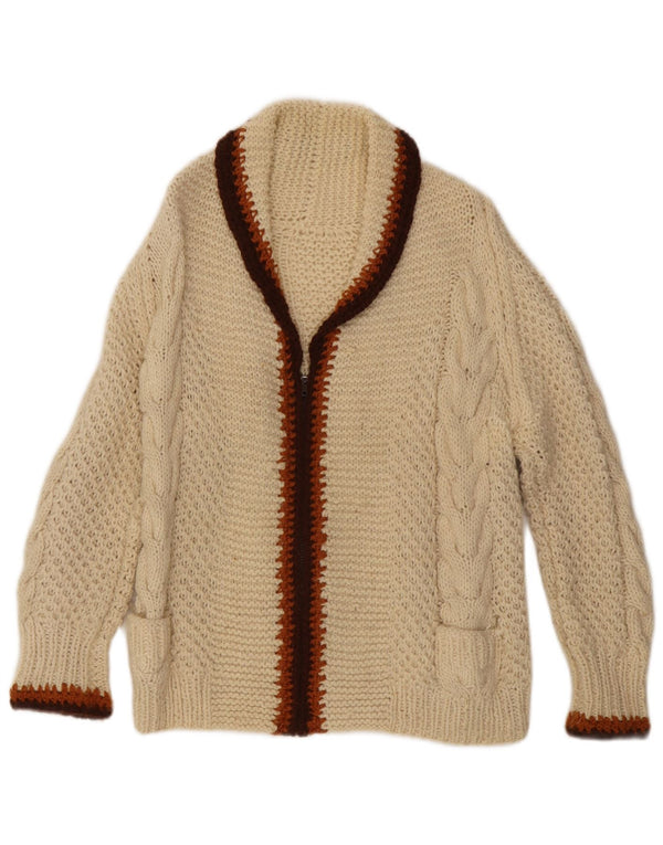 vintage Femme Cardigan Pull UK 14 Medium Off White Colourblock