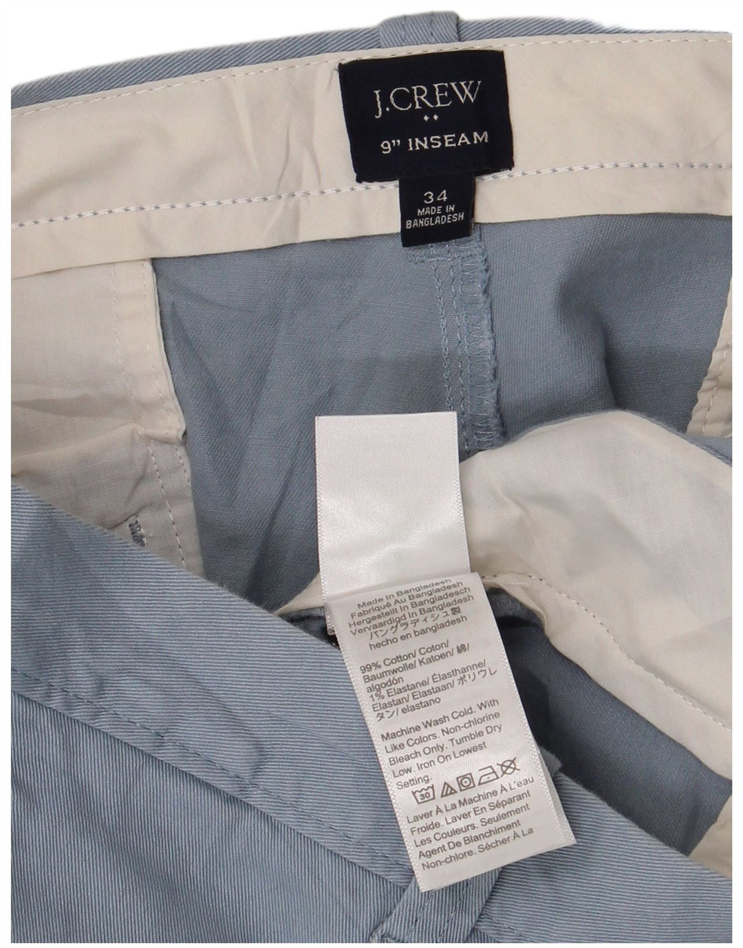 J. CREW Short Chino Homme W34 Grand Bleu Coton