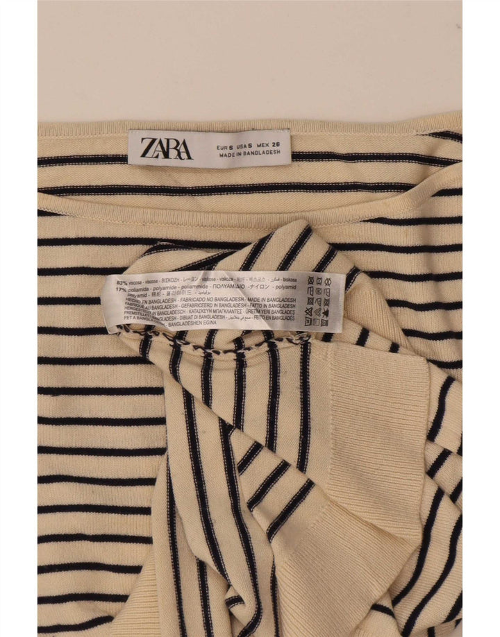 Zara Femme Haut Oversize Manches Longues UK 10 Petit Beige Rayé Nautique