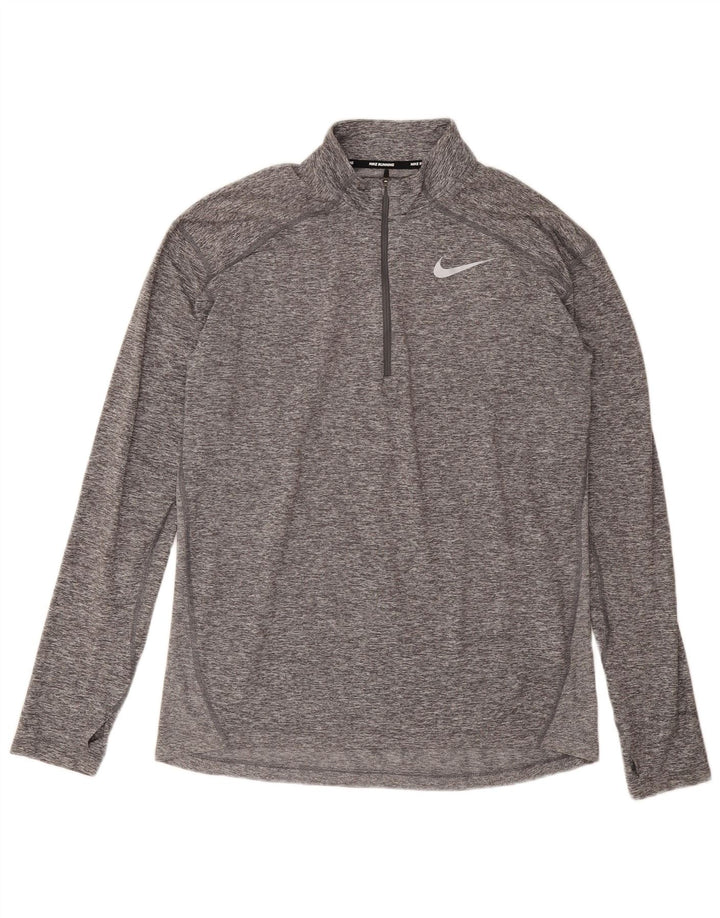Nike Haut de course à manches longues avec col zippé et polyester moucheté gris moyen pour homme