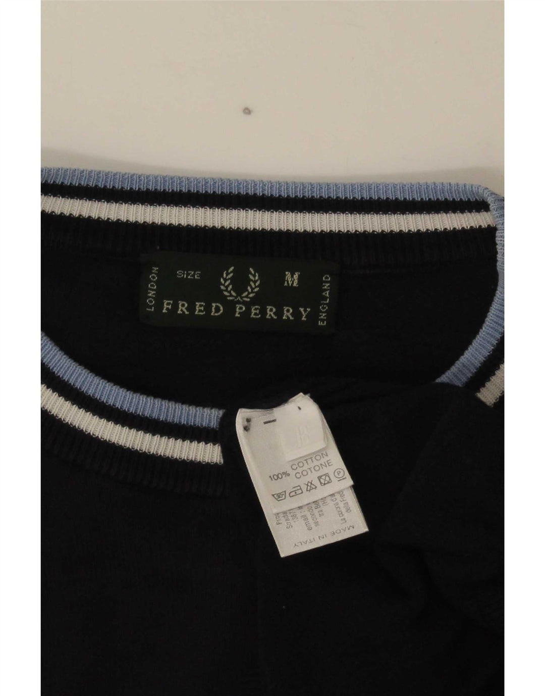 Fred Perry Pull à col rond pour homme en coton rayé bleu marine moyen