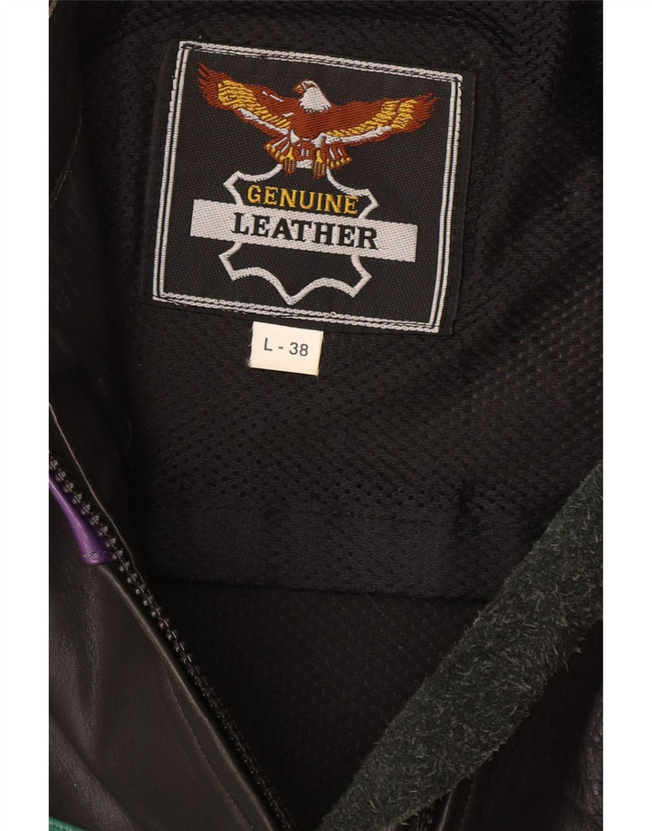 ROLEFF Veste courte pour femme UK 14 Grande moto en cuir color block noir