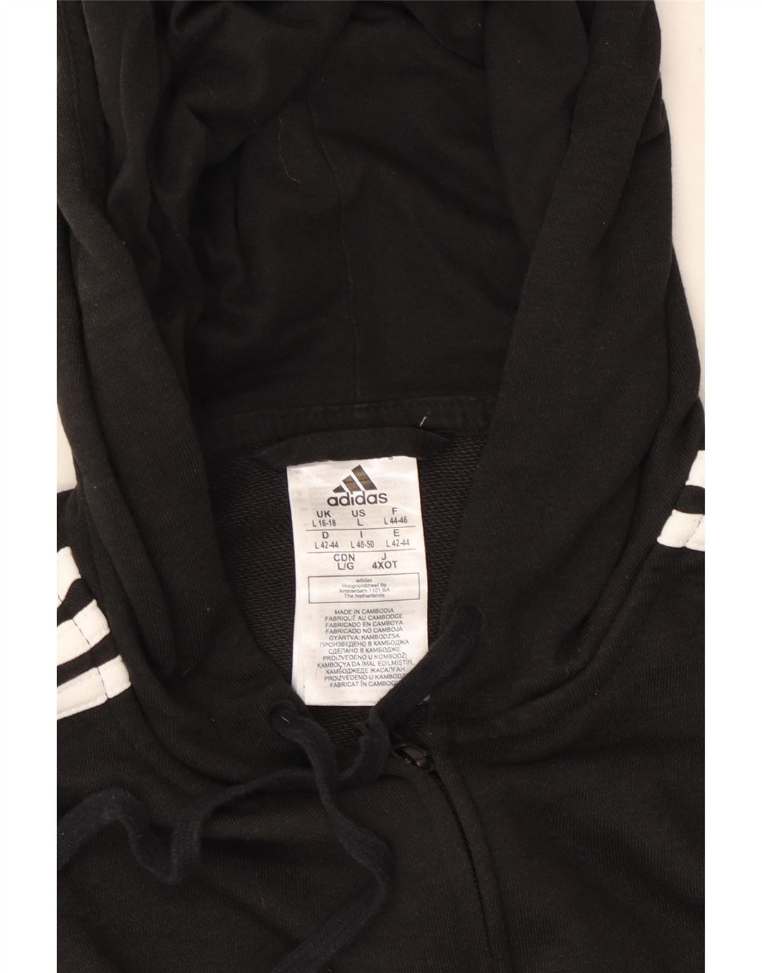 ADIDAS Pull à capuche zippé pour femme UK 16/18 Grand coton noir