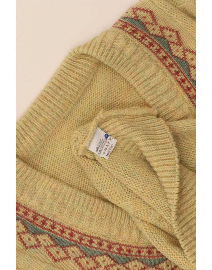 vintage Mens V-Col Jumper Pull Grande Laine Géométrique Jaune