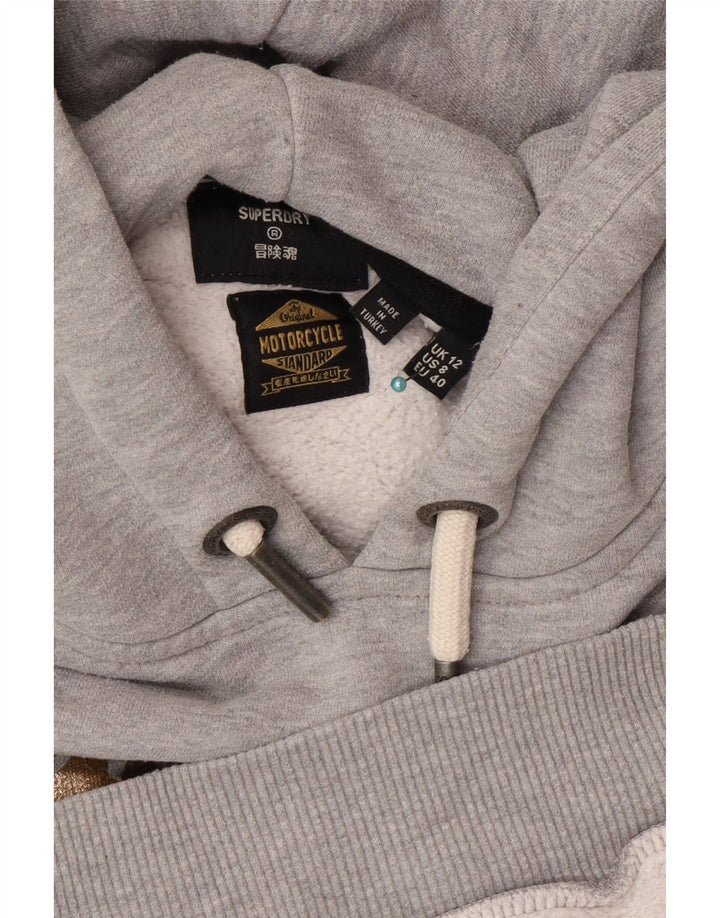 Superdry Pull à capuche graphique pour femme UK 12 gris moyen