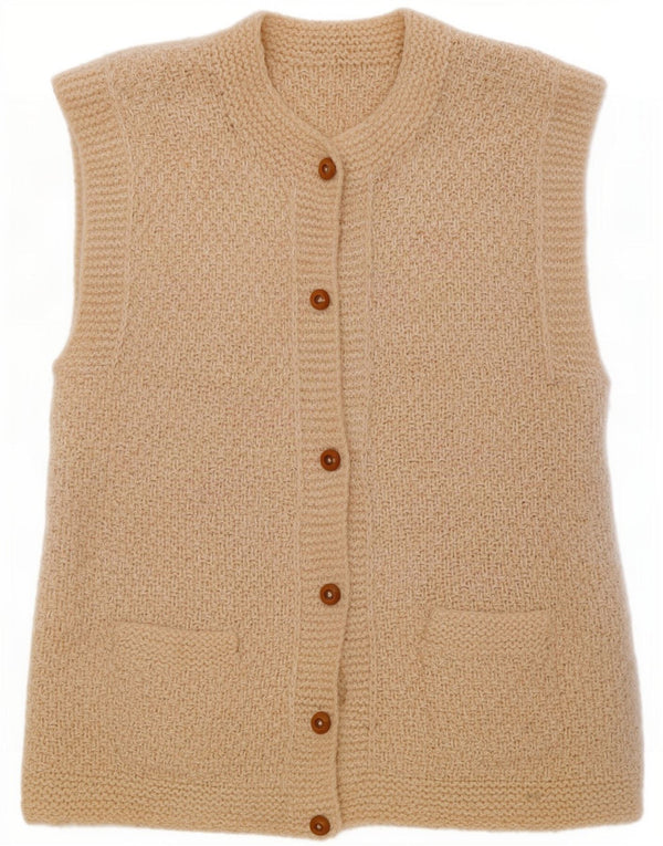 vintage Femme Sans Manches Cardigan Pull UK 14 Beige Moyen