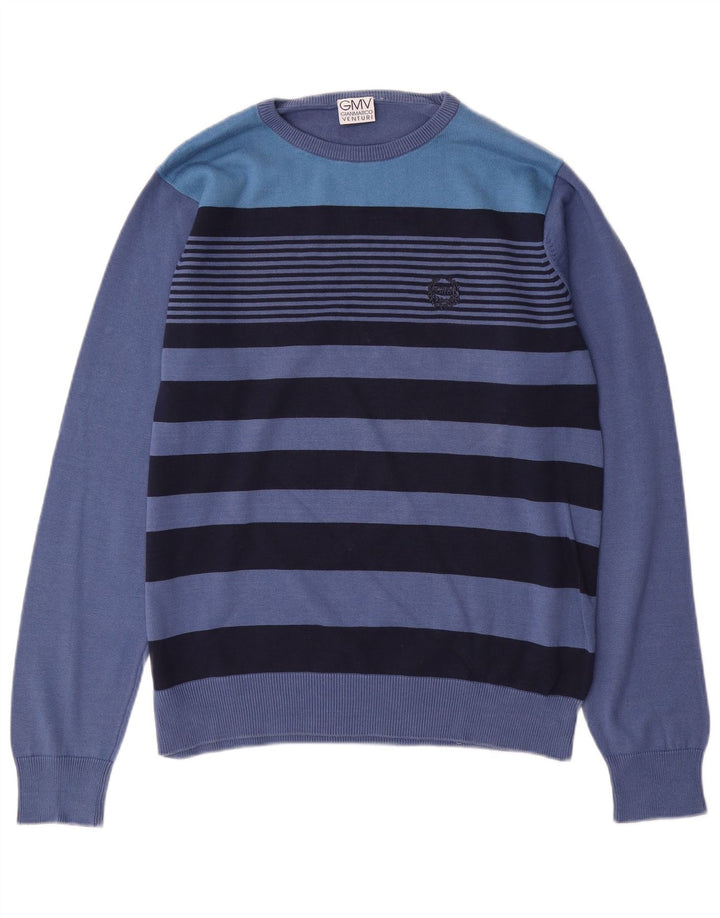 GIANMARCO VENTURI Pull col rond homme en coton rayé bleu moyen