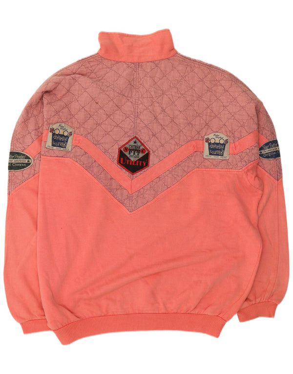 Chewan Sweat-shirt graphique à col zippé pour homme en coton color block rose 2XL