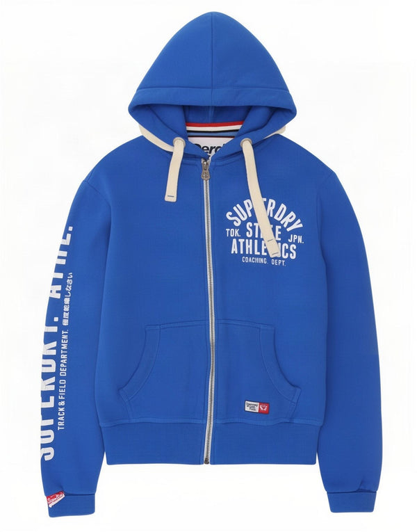 Superdry Pull à capuche zippé graphique pour homme en coton bleu petit