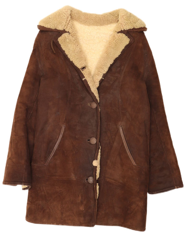 Pardessus en peau de mouton vintage pour femme UK 14 Marron moyen