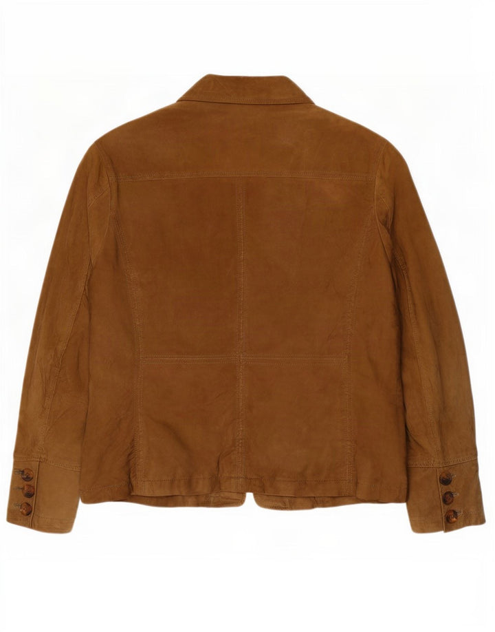 ELANA MIRO Veste en daim pour femme UK 16 Grand cuir beige