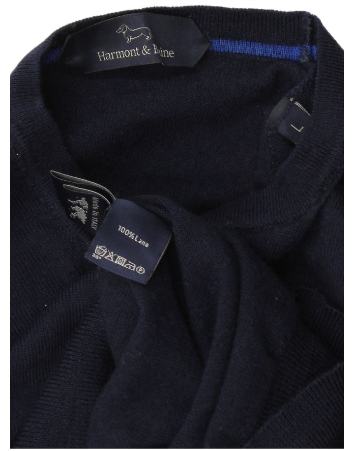 Harmont & Blaine Pull à col rond pour homme en laine bleu marine