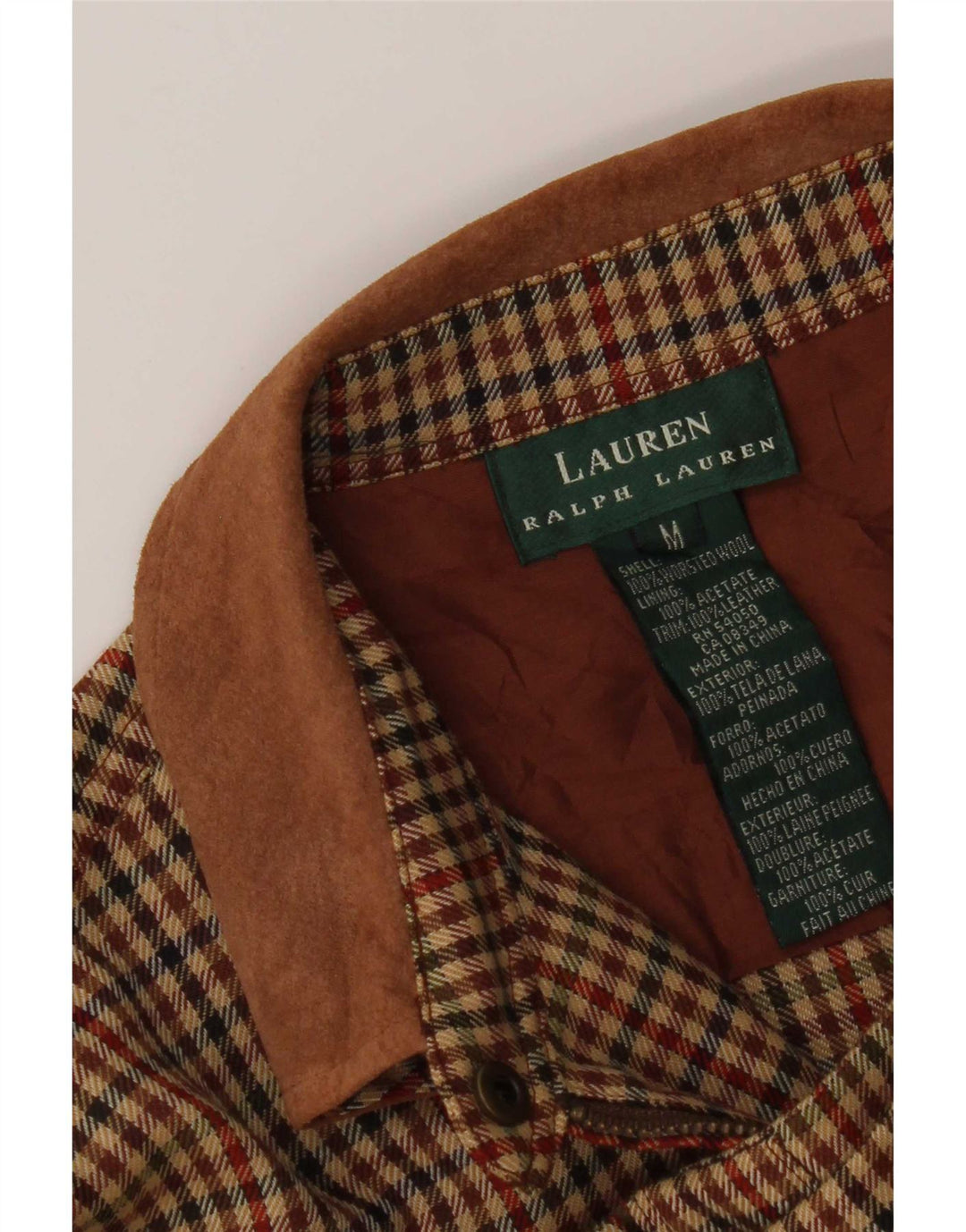 Ralph Lauren Chemise en flanelle pour femme UK 14 Acétate pied-de-poule marron moyen