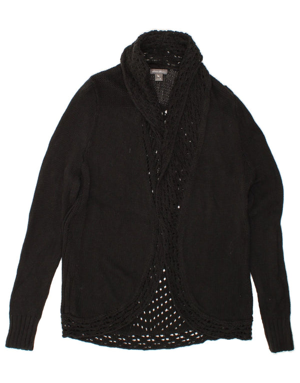 EDDIE BAUER Womens Cardigan Sweater UK 14 Medium Black Cotton