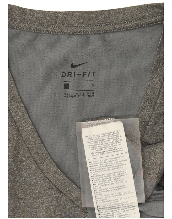 Nike Womens Dri Fit T-Shirt Top UK 14 Large Gris Polyester