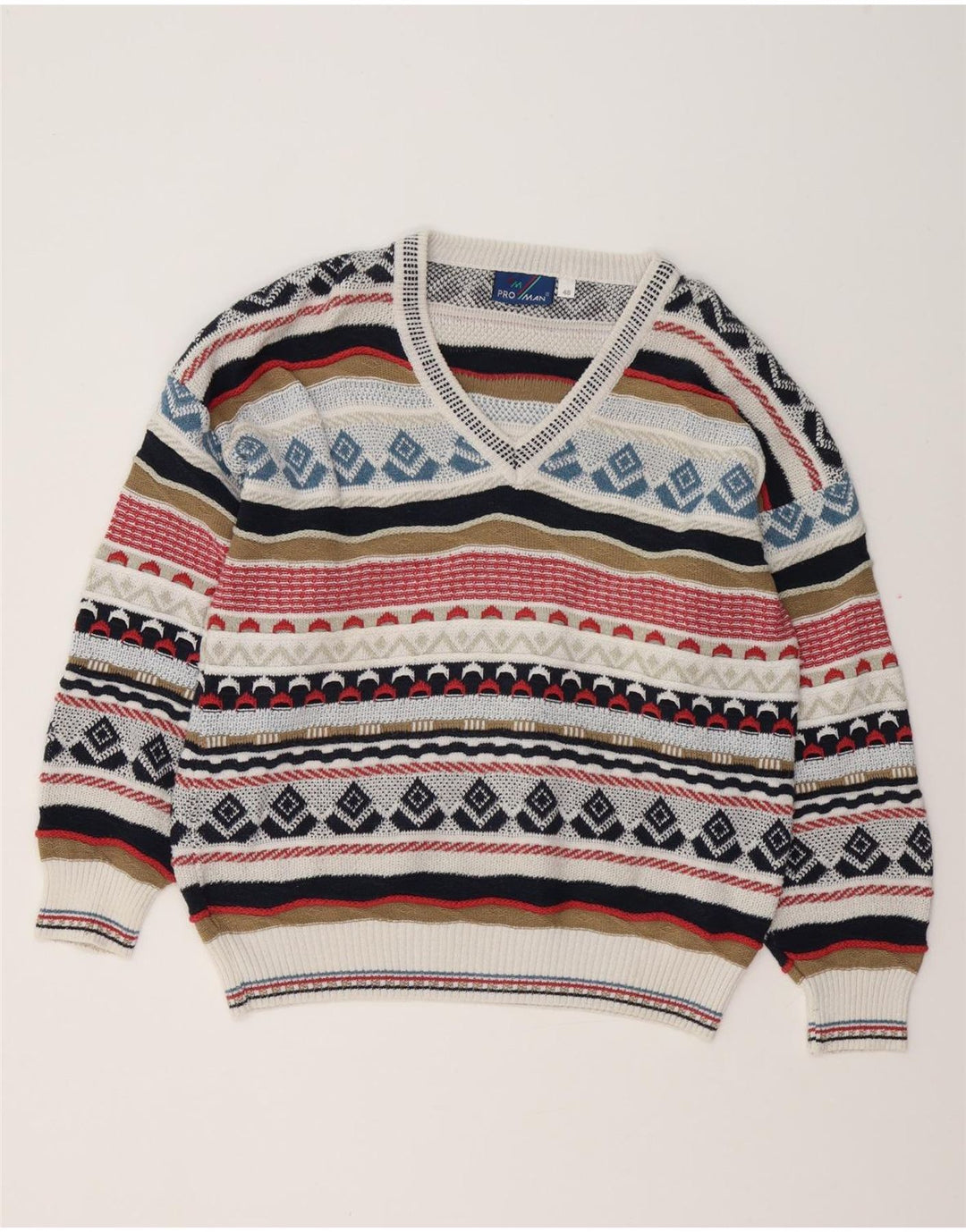 VINTAGE Pull col V pour homme IT 48 Medium Multicolore Fair Isle