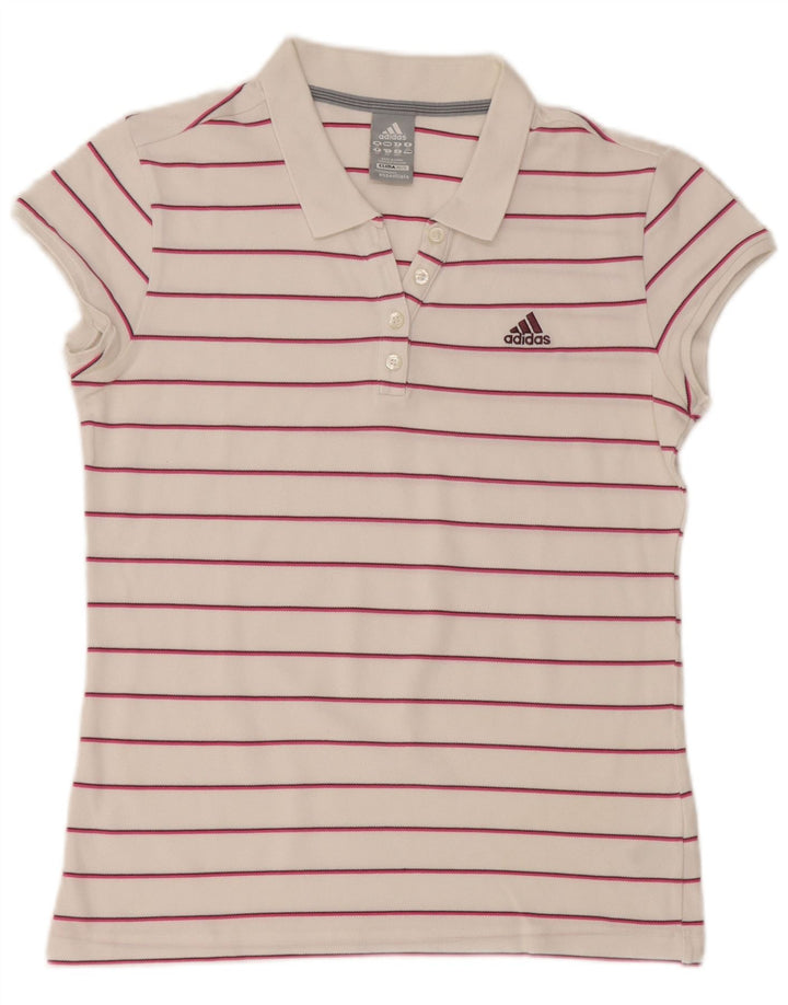ADIDAS Polo Clima 365 pour femme UK 16 Grand coton rayé blanc
