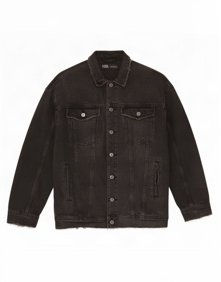 Zara Veste en jean surdimensionnée pour femme UK 10 Petit coton gris
