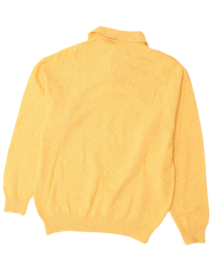 VINTAGE Pull à col polo pour homme 2XL en laine d'agneau jaune