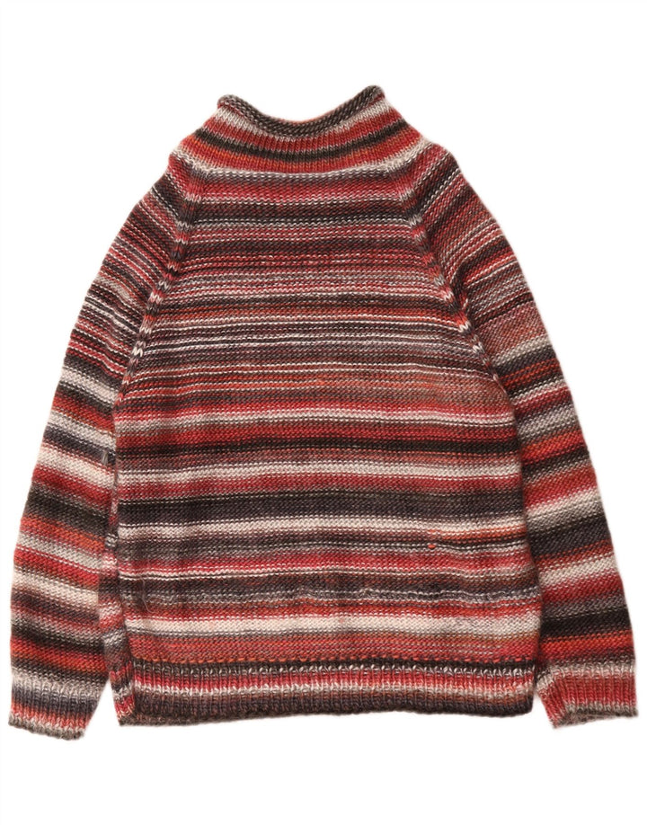 vintage Mens Turtle Neck Jumper Pull Moyen Multicolore Rayé