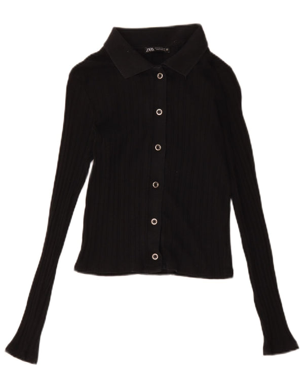 Zara Womens Crop Shirt Blouse UK 8 Petit Coton Noir