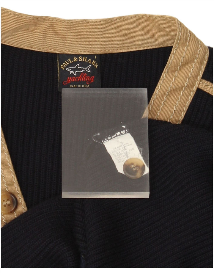 PAUL & SHARK Pull col V pour homme en laine color block bleu marine