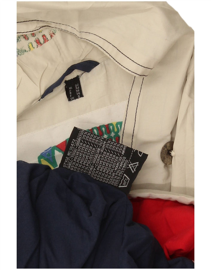 veste de pluie surdimensionnée à capuche vintage pour femmes UK 8 Petit polyester blanc cassé