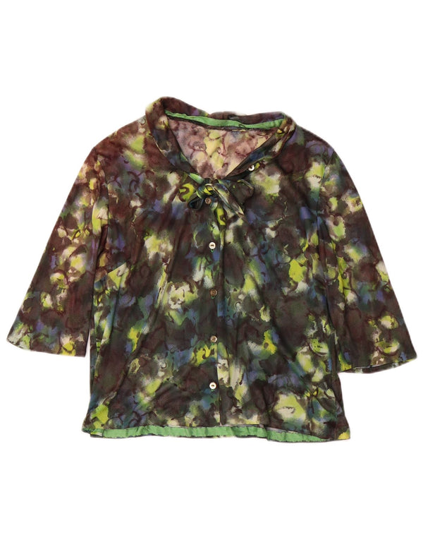 vintage Femmes 3/4 Manches Chemise Blouse UK 12 Moyen Multicolore Floral
