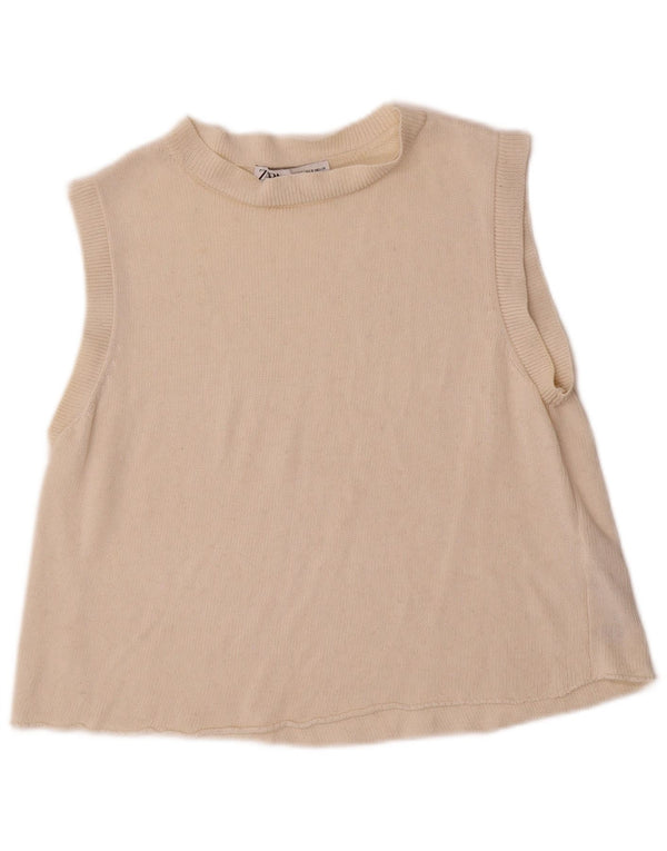 Zara Femme Débardeur UK 10 Petit Acrylique Beige