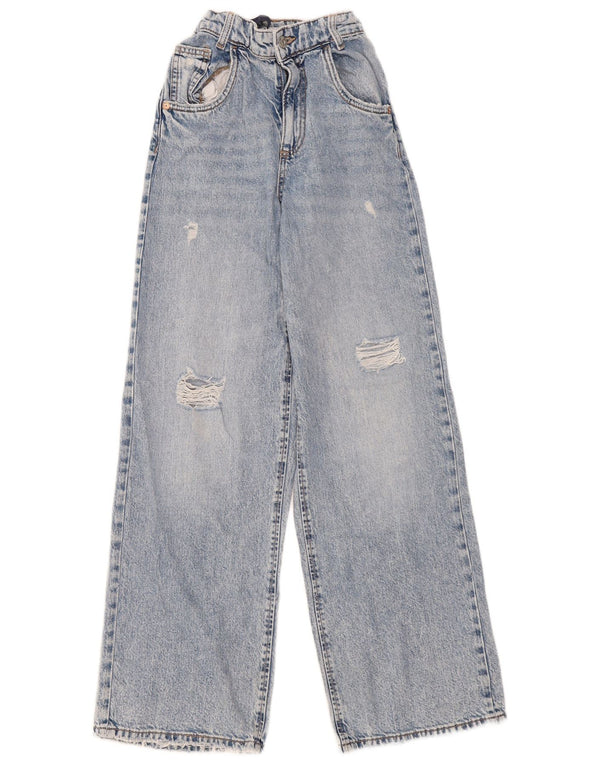Zara Jean taille haute effet vieilli pour fille, jambe large, 13-14 ans W22 L30 Bleu