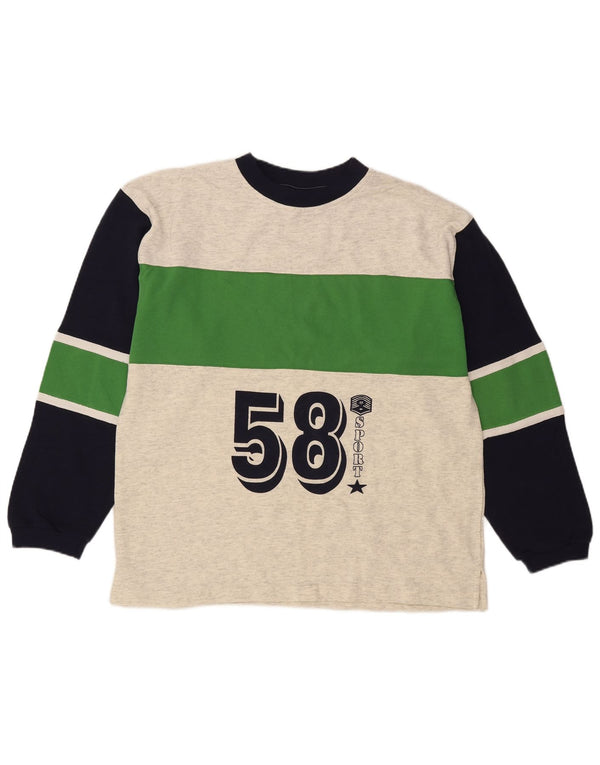 Vintage Mens Graphic Top Manches Longues Grand Gris Colorblock