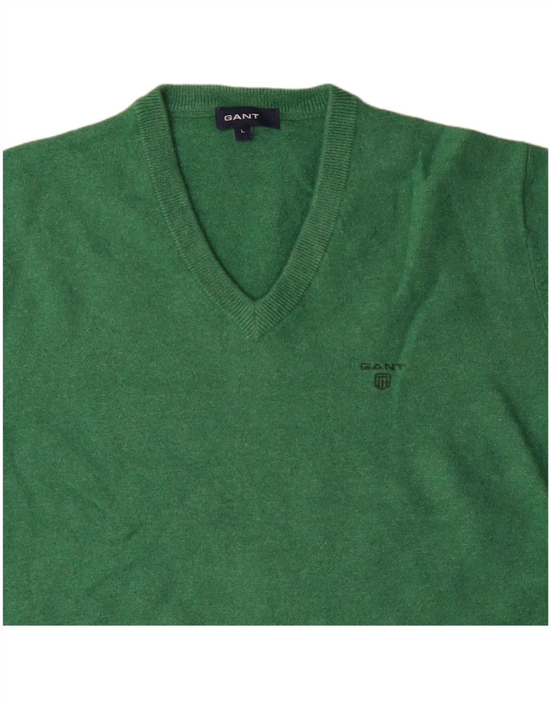 GANT Pull col en V pour femme UK 14 Large Vert Laine d'agneau