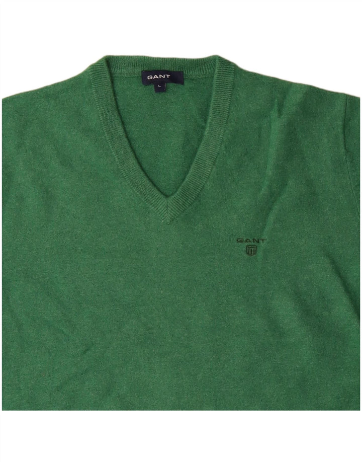 GANT Pull col en V pour femme UK 14 Large Vert Laine d'agneau