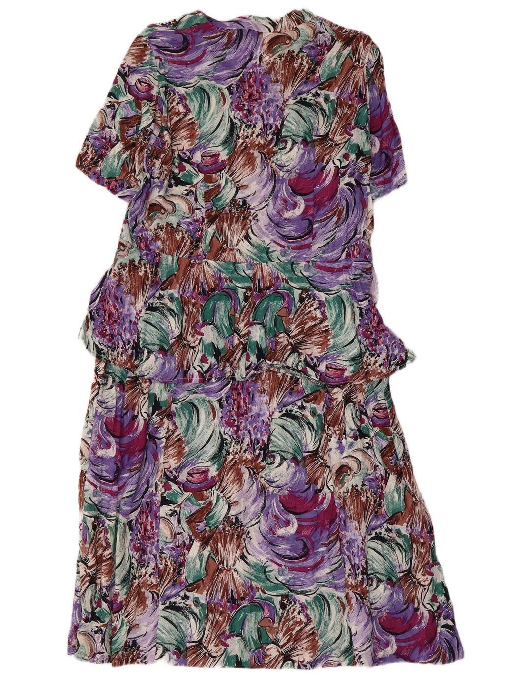 vintage Femmes Motif Abstrait Peplum Robe UK 14 Moyen Multicolore