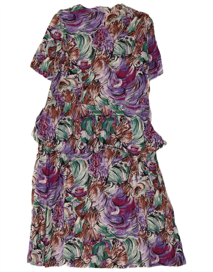 vintage Femmes Motif Abstrait Peplum Robe UK 14 Moyen Multicolore