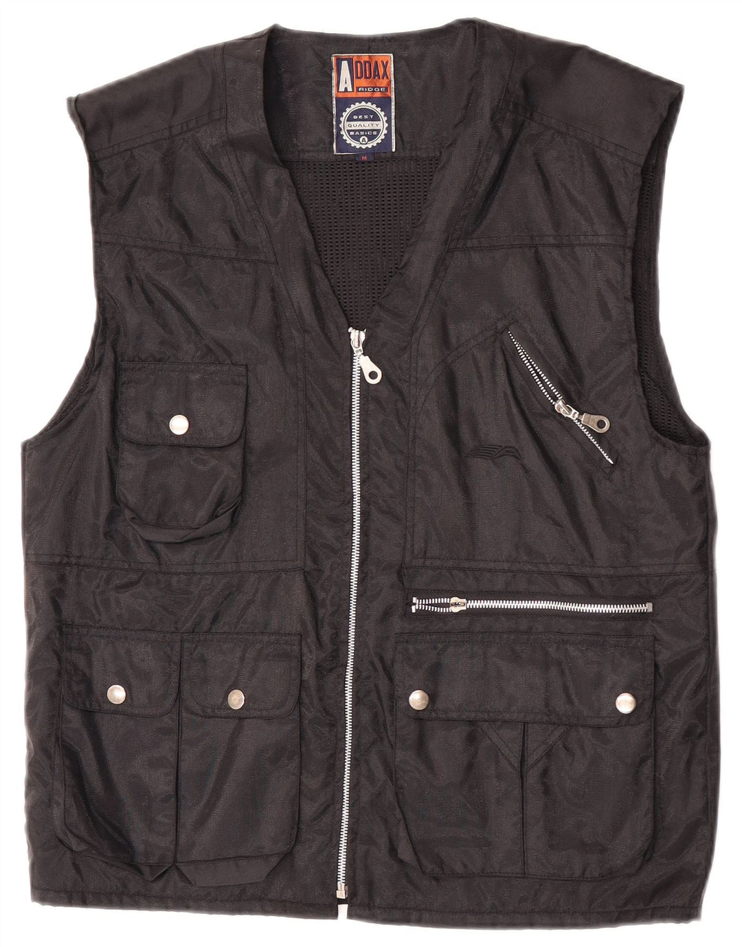 vintage Mens Utility Gilet UK 38 Moyen Noir Nylon