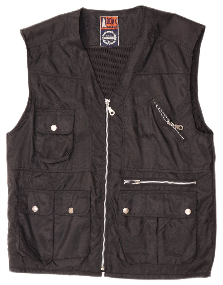 vintage Mens Utility Gilet UK 38 Moyen Noir Nylon