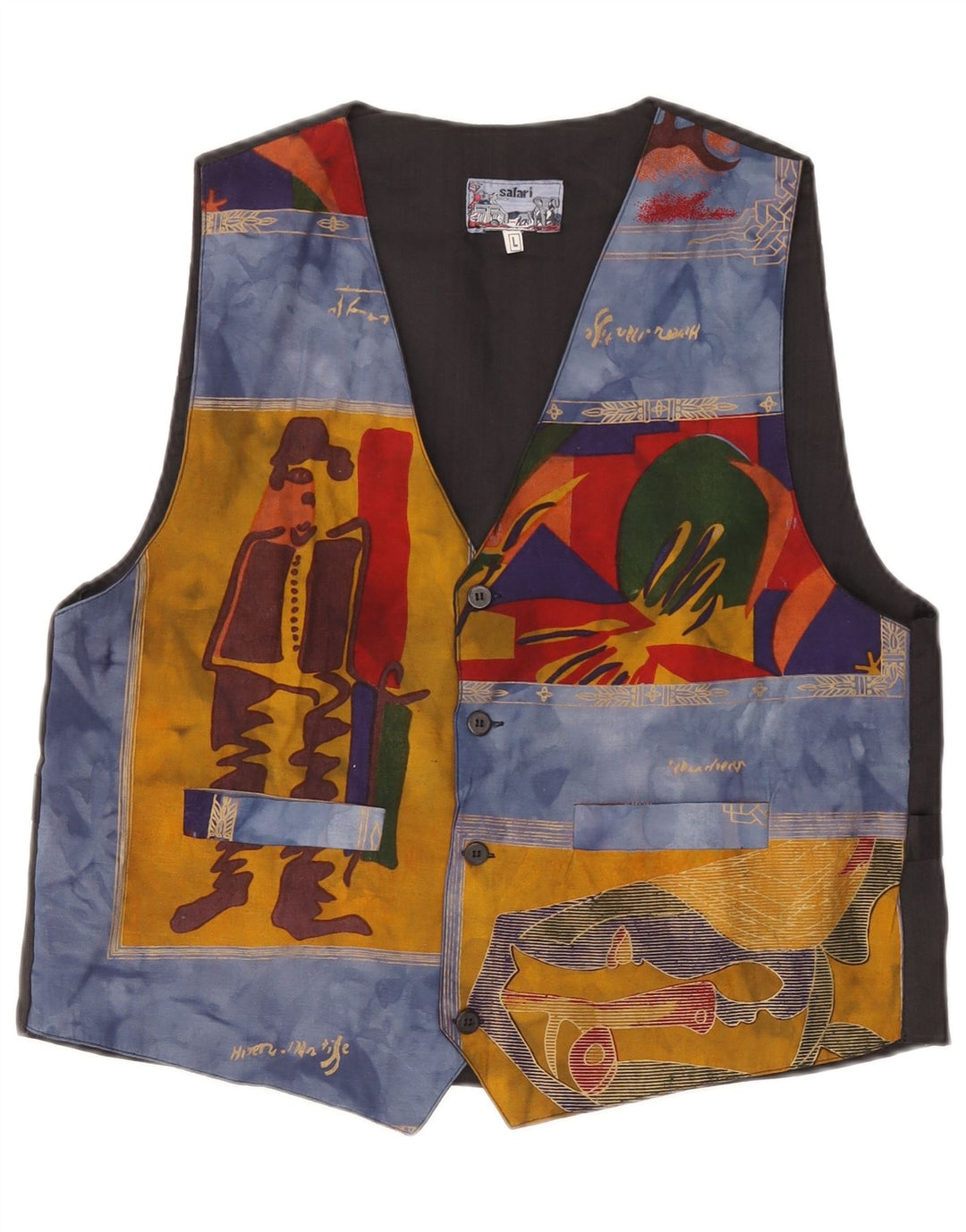 vintage Mens Abstract Pattern Gilet Grand Bleu