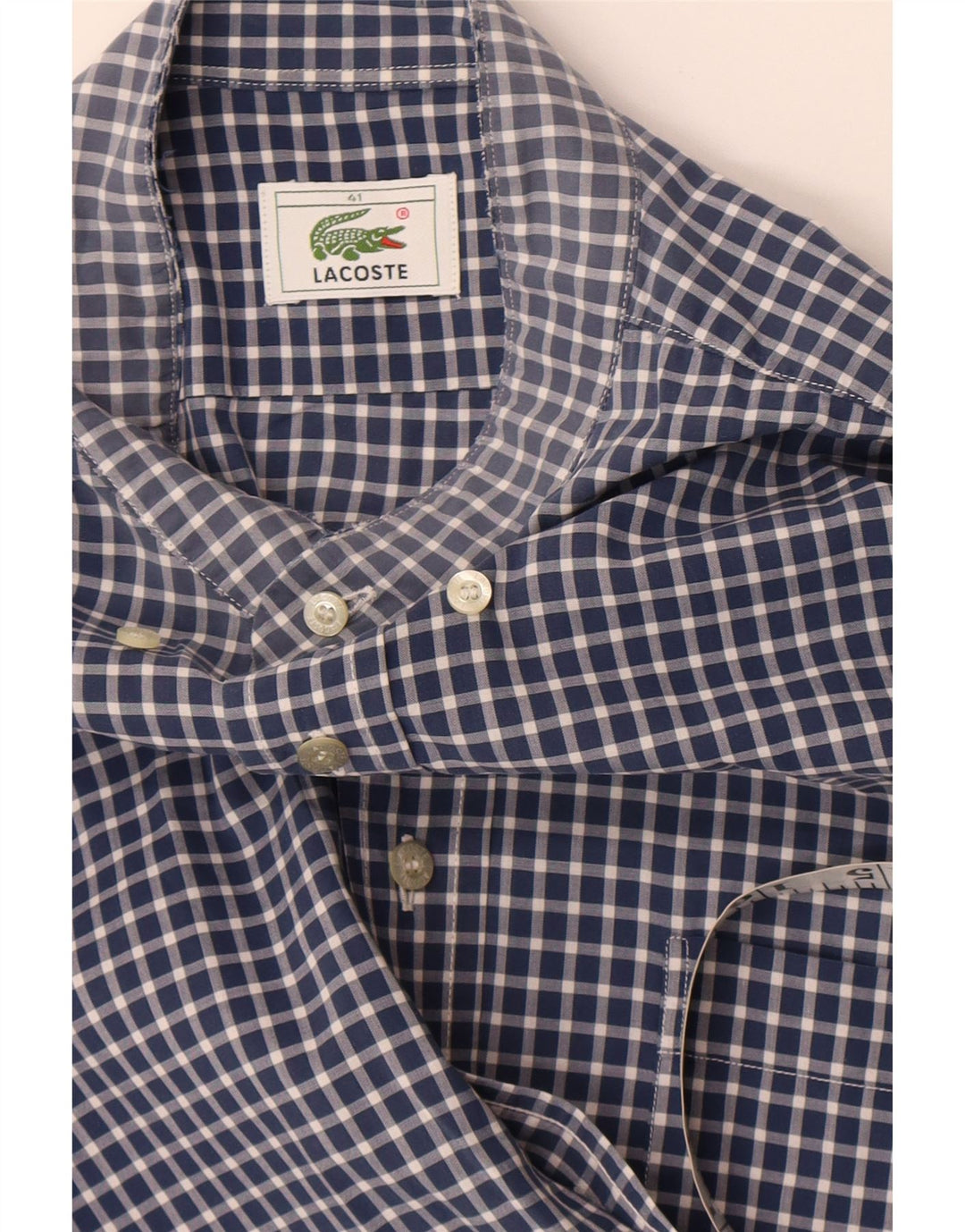 Lacoste Chemise Homme Taille 41 Grand Vichy Bleu Marine