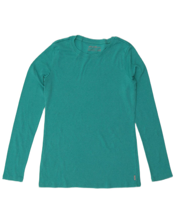 EDDIE BAUER Haut Femme Manches Longues UK 14 Grand Coton Turquoise