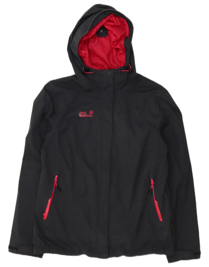 Jack Wolfskin Veste de pluie à capuche pour femme UK 16 Large Gris Polyamide