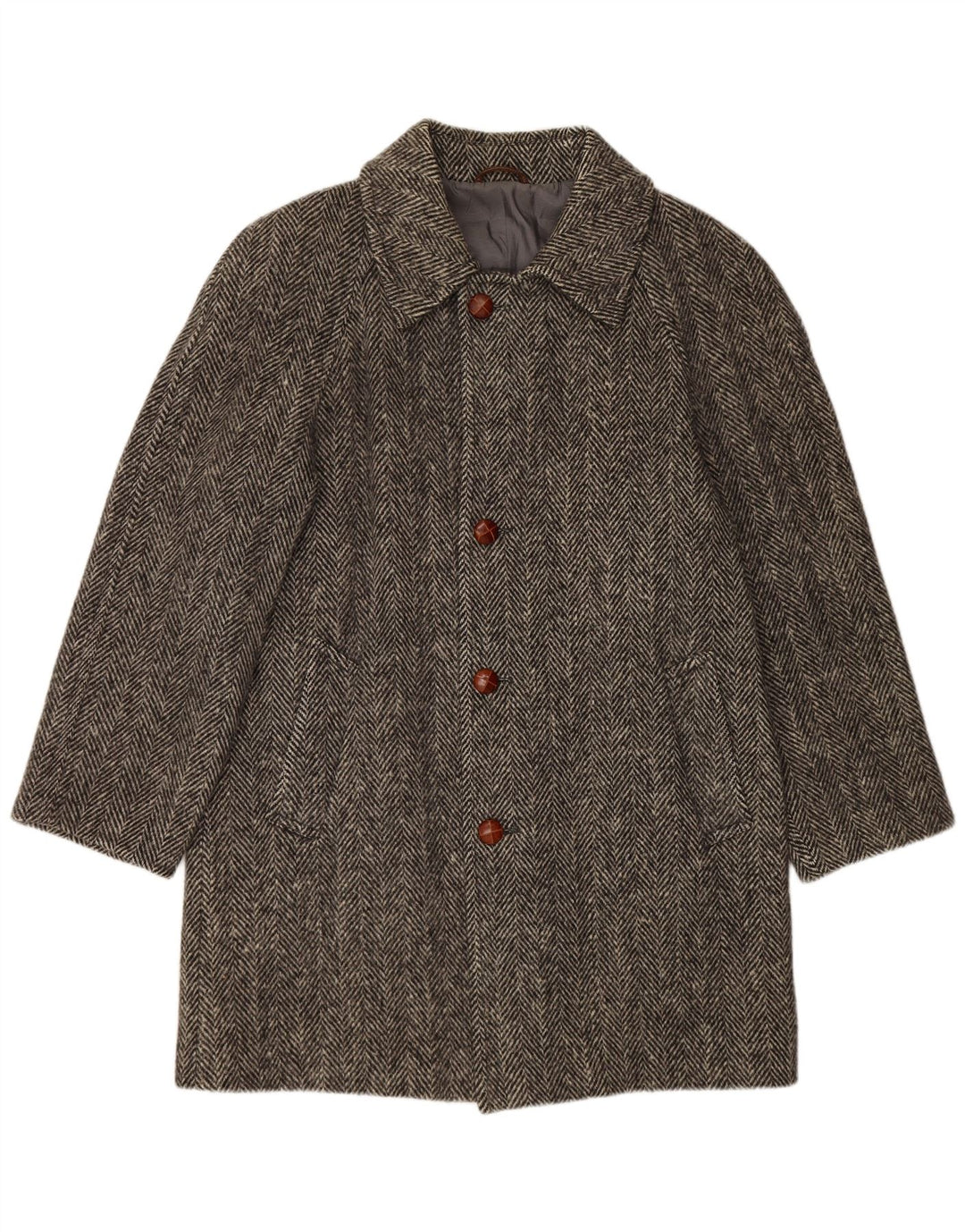 BLUE DEVIL Manteau Homme UK 38 Laine à Chevrons Gris Moyen