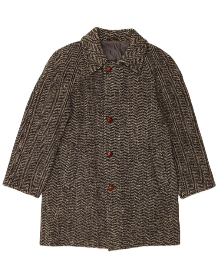 BLUE DEVIL Manteau Homme UK 38 Laine à Chevrons Gris Moyen