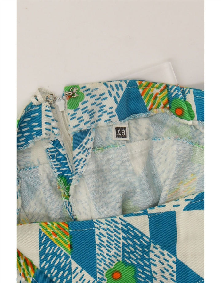 VINTAGE Jupe trapèze femme IT 48 XL W38 Bleu Géométrique