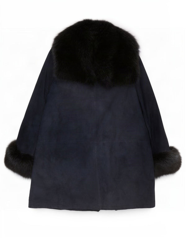 Pancaldi & B Manteau croisé en daim pour femme UK 18 XL en peau de mouton bleu marine