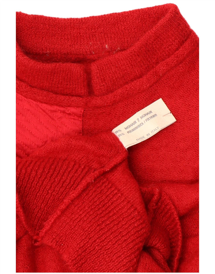 vintage Femmes Turtle Neck Jumper Pull UK 12 Medium Red Colourblock