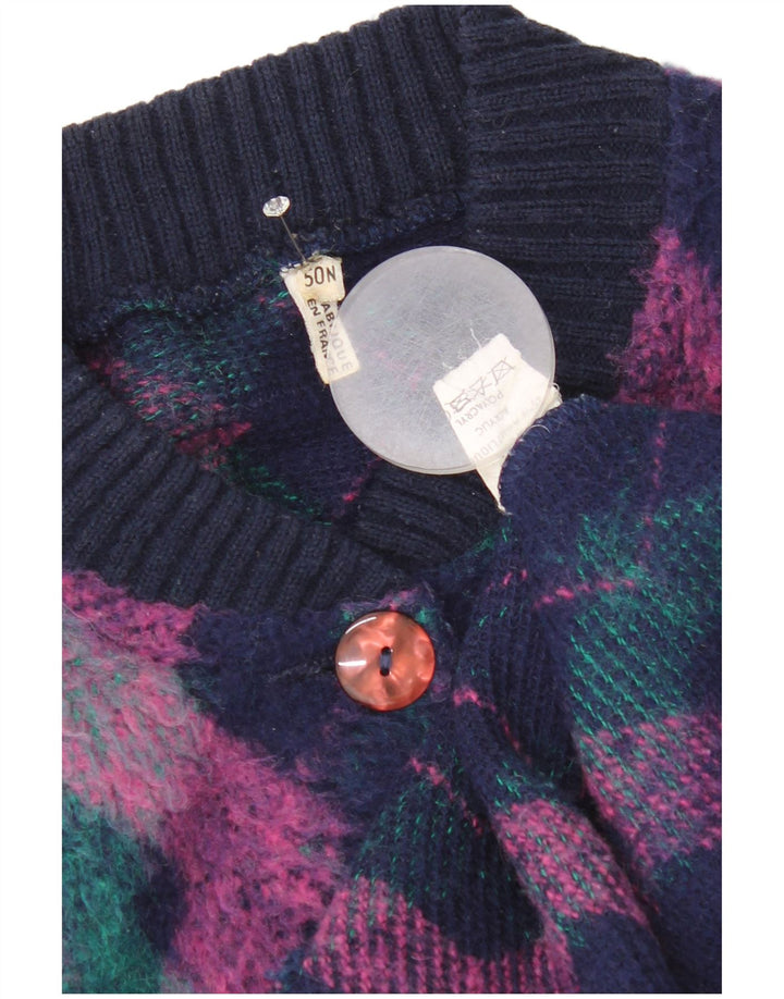 vintage Womens Cardigan Sweater EU 50 3XL Multicolore Argyle/Diamond Wool